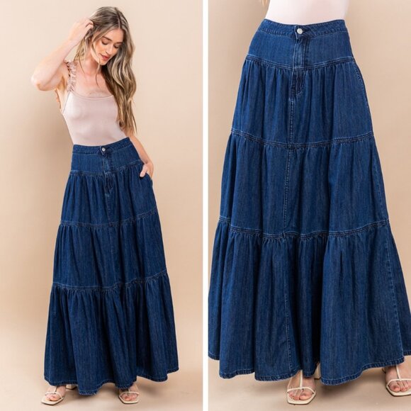 willow lane Dresses & Skirts - Women's Boho Western Maxi Denim Skirt 🤠